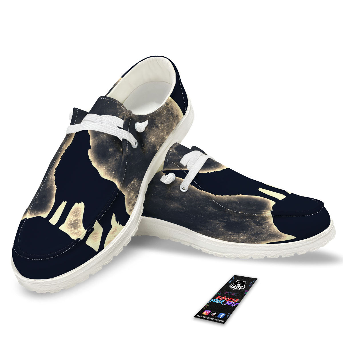 Wolf Moonlight Print White Loafers-grizzshop
