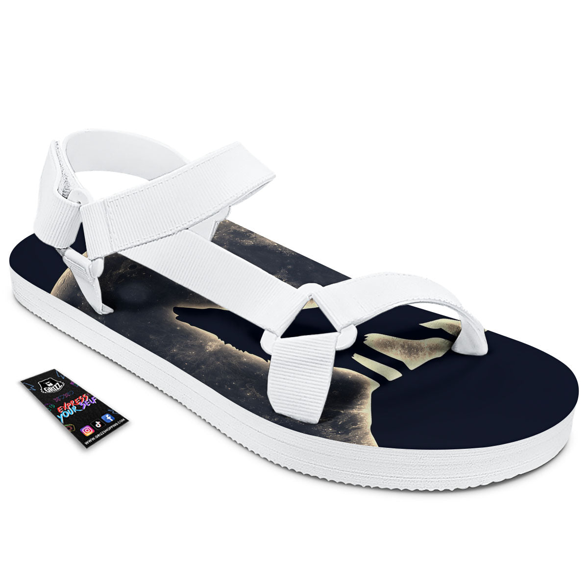 Wolf Moonlight Print White Open Toe Sandals-grizzshop