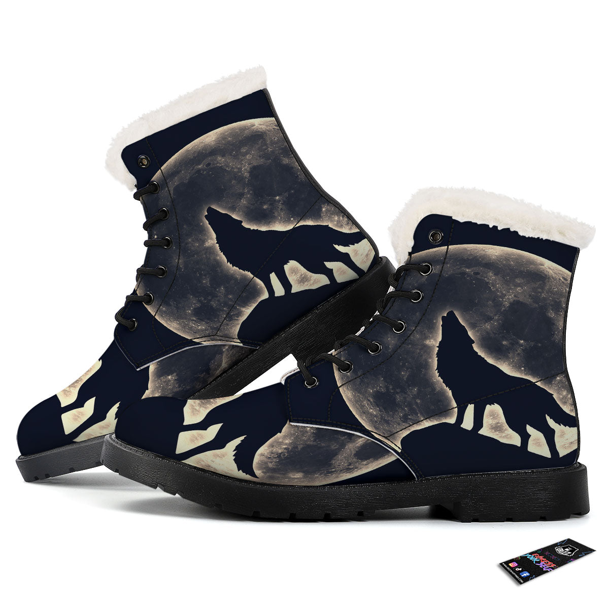 Wolf Moonlight Print Winter Boots-grizzshop