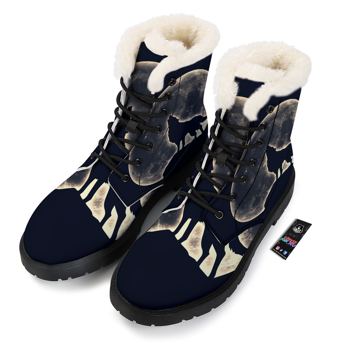 Wolf Moonlight Print Winter Boots-grizzshop
