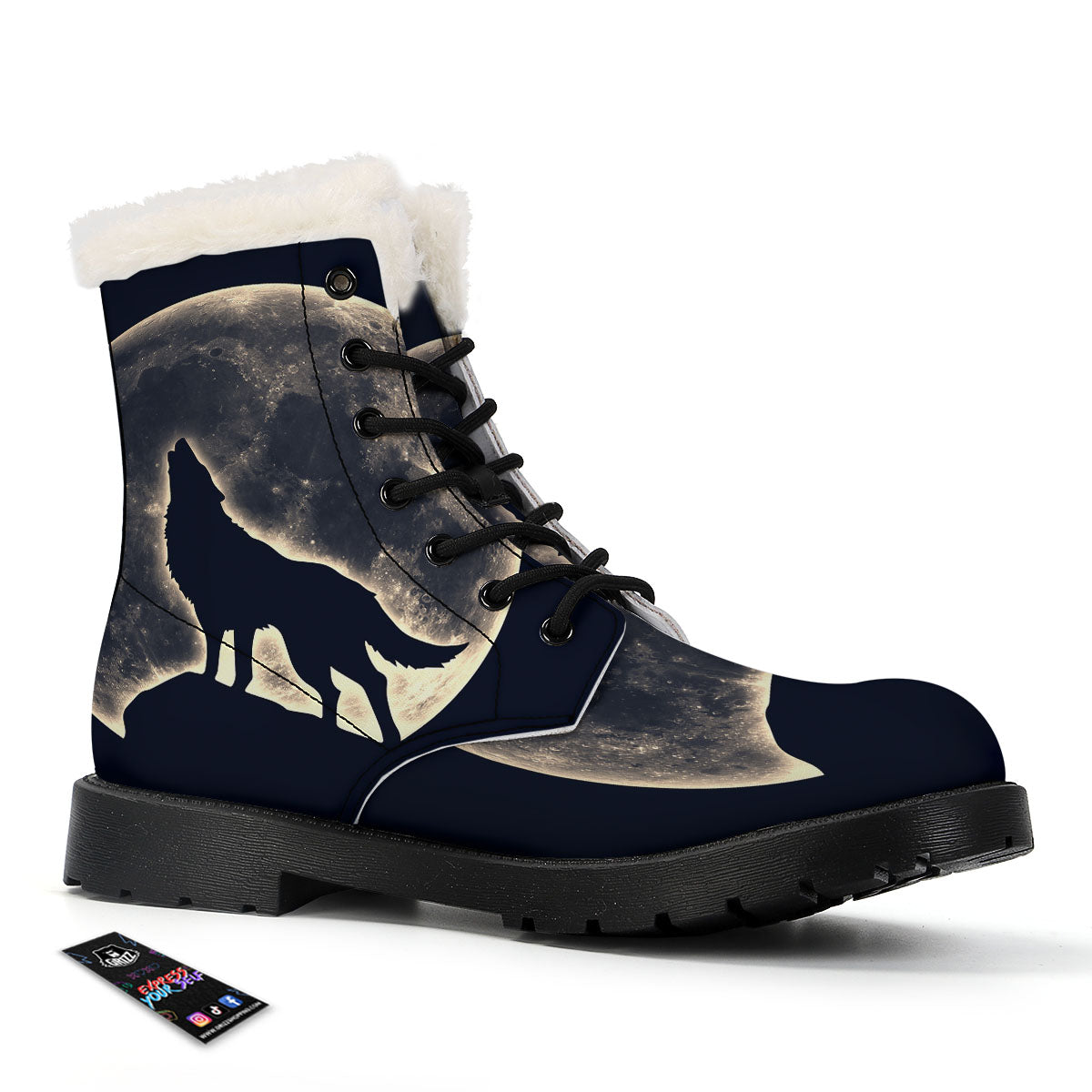 Wolf Moonlight Print Winter Boots-grizzshop