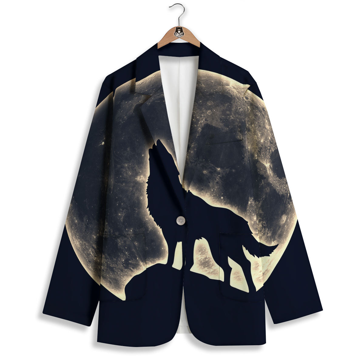 Wolf Moonlight Print Women's Blazer-grizzshop