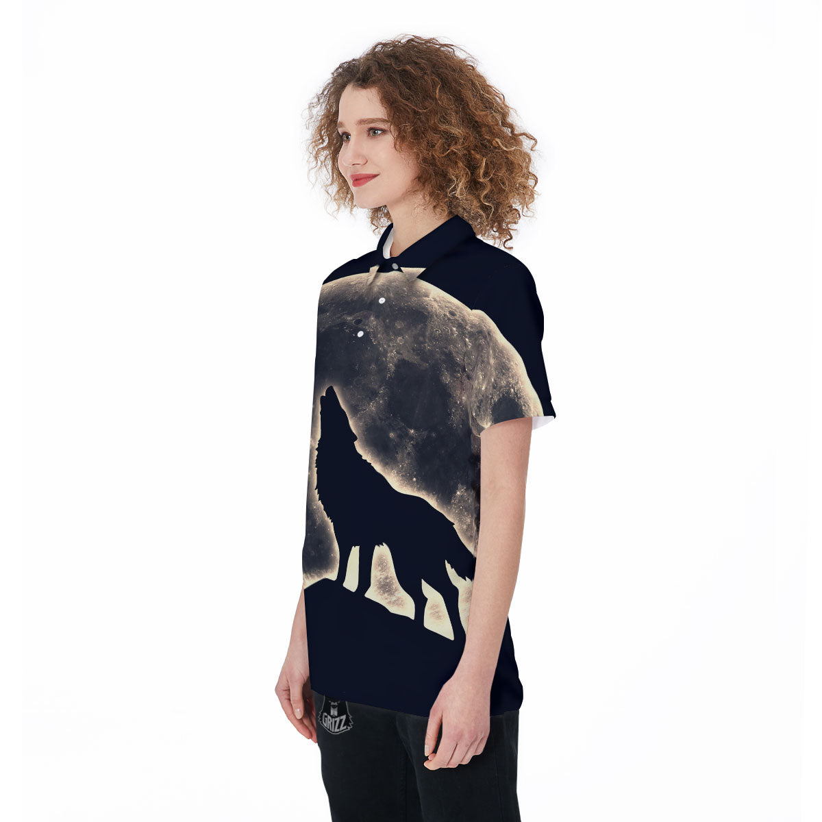 Wolf Moonlight Print Women's Golf Shirts-grizzshop