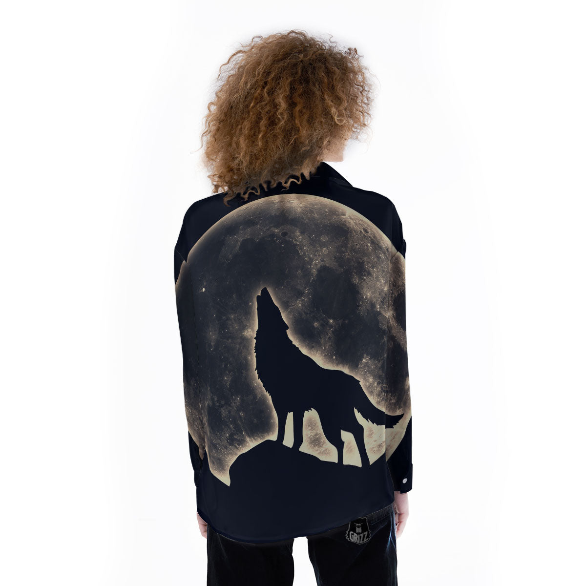 Wolf Moonlight Print Women's Long Sleeve Shirts-grizzshop