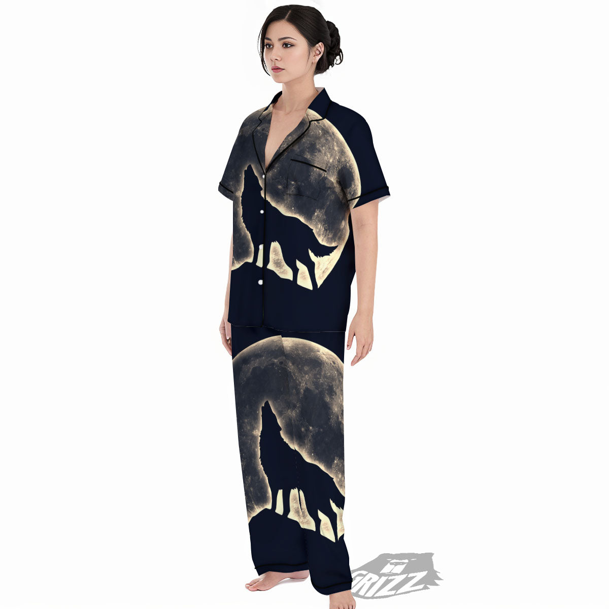 Wolf Moonlight Print Women's Pajamas Set-grizzshop