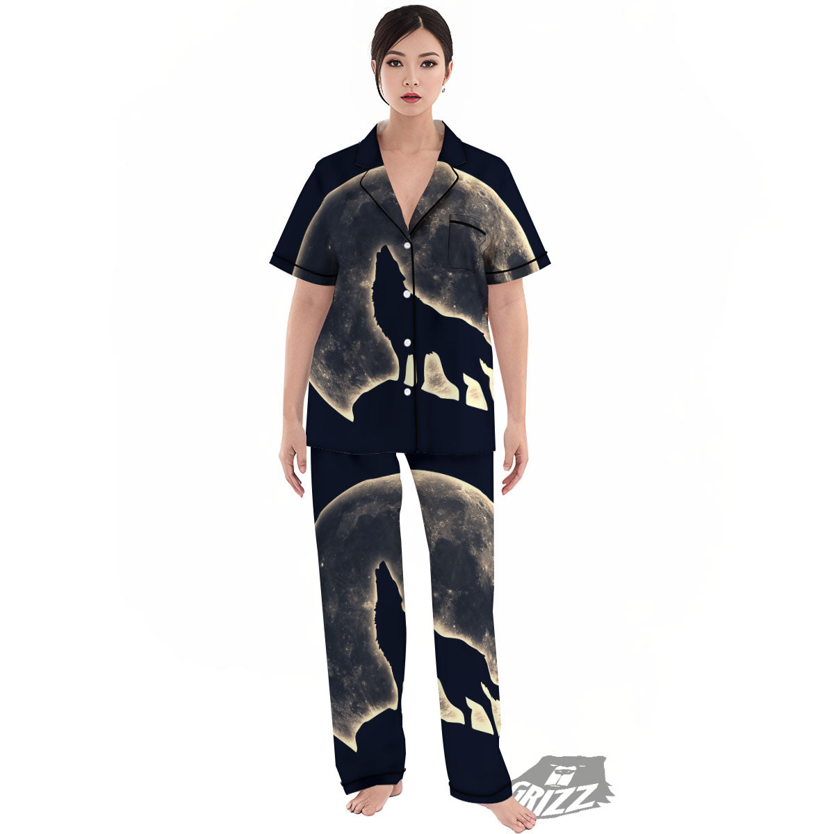 Wolf Moonlight Print Women's Pajamas Set-grizzshop