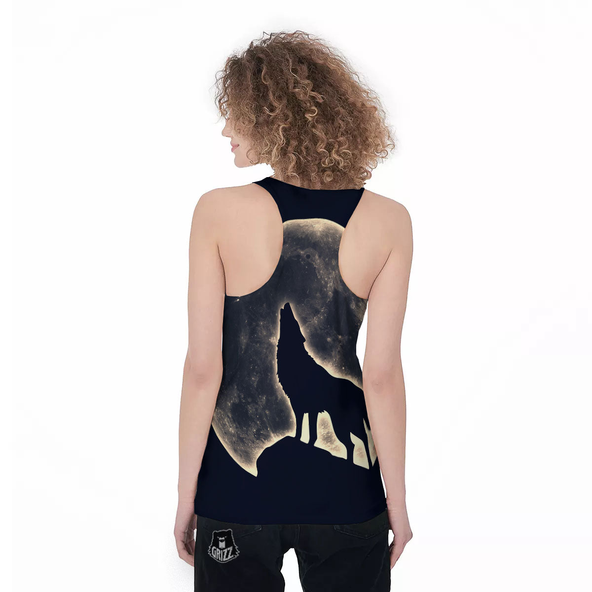 Wolf Moonlight Print Women's Racerback Tank Top-grizzshop