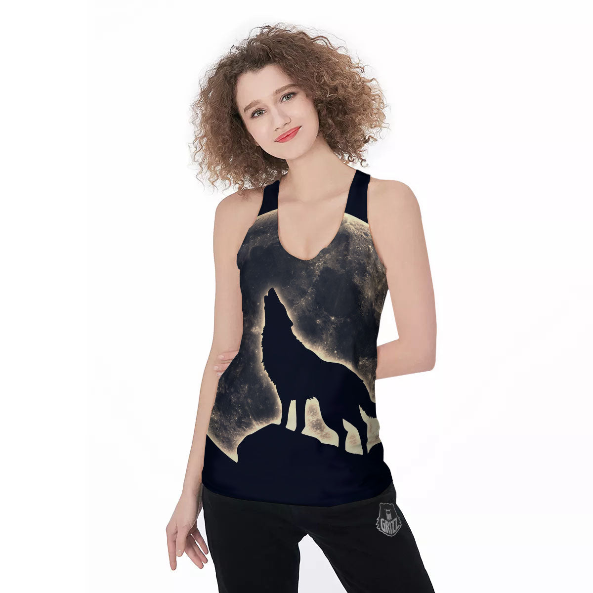 Wolf Moonlight Print Women's Racerback Tank Top-grizzshop