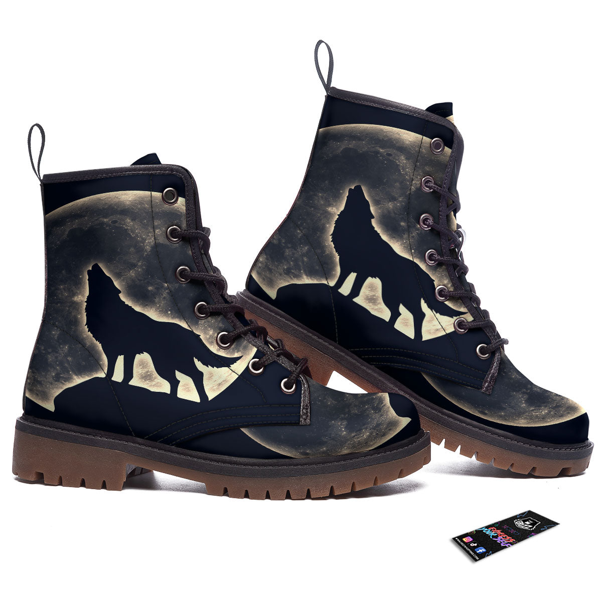 Wolf Moonlight Print Work Boots-grizzshop