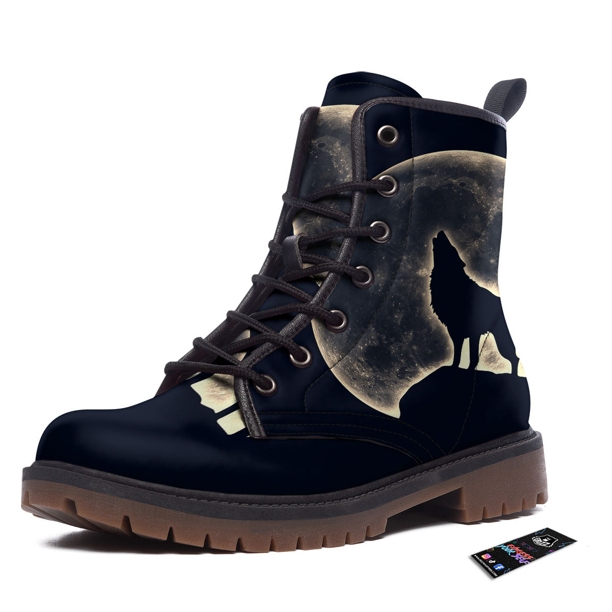 Wolf Moonlight Print Work Boots-grizzshop