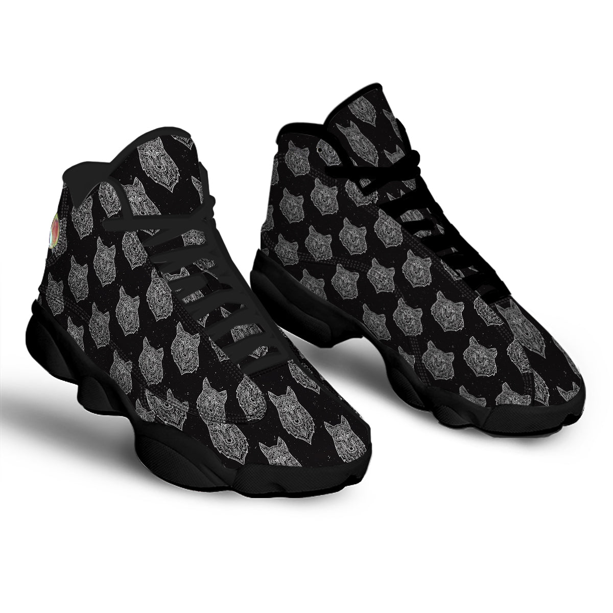 Wolf Native Tribal Print Pattern Black Basketball Shoes-grizzshop