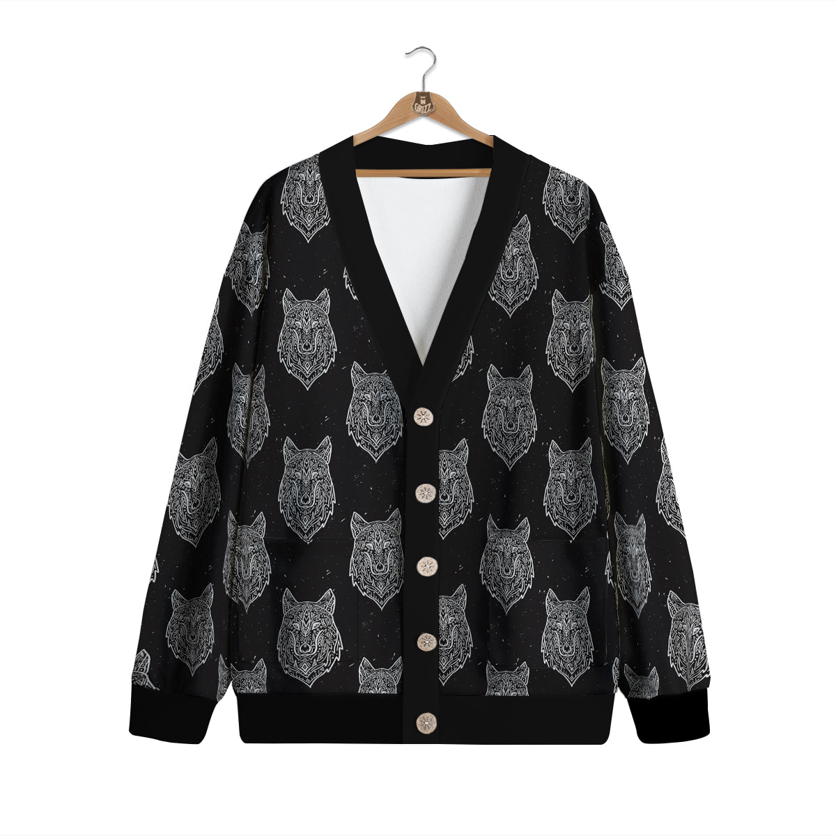 Wolf Native Tribal Print Pattern Cardigan-grizzshop