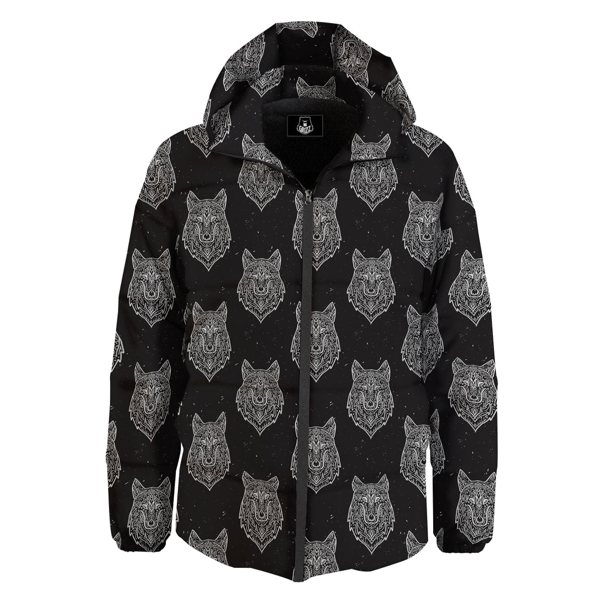 Wolf Native Tribal Print Pattern Down Jacket-grizzshop
