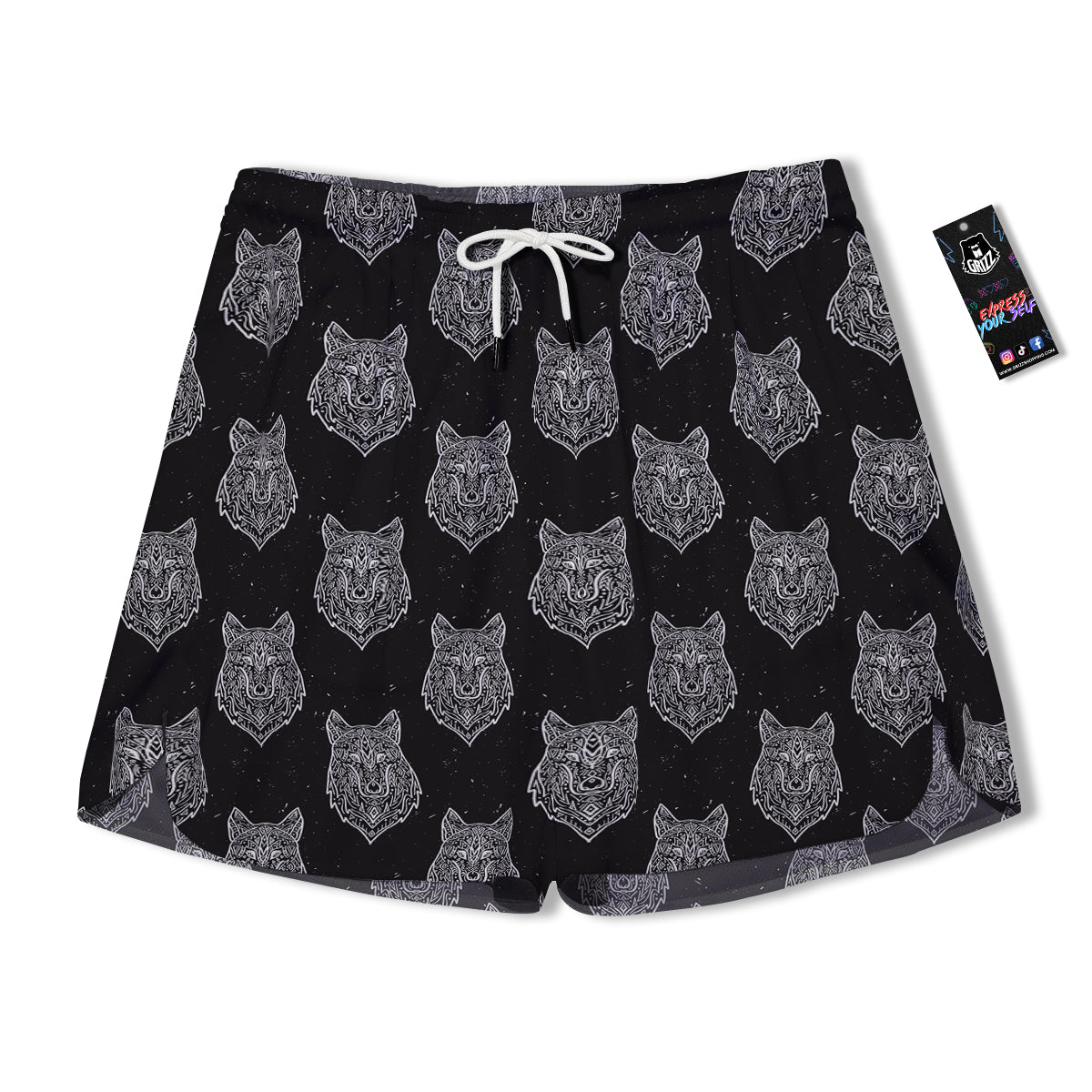 Wolf Native Tribal Print Pattern Men's Running Shorts-grizzshop