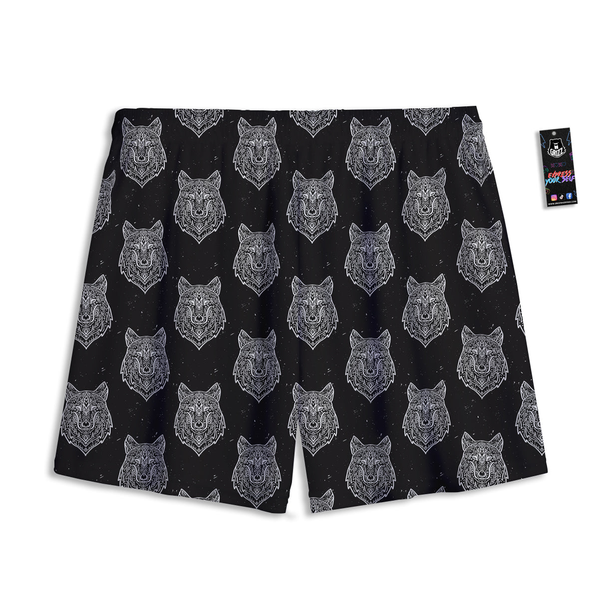 Wolf Native Tribal Print Pattern Mesh Shorts