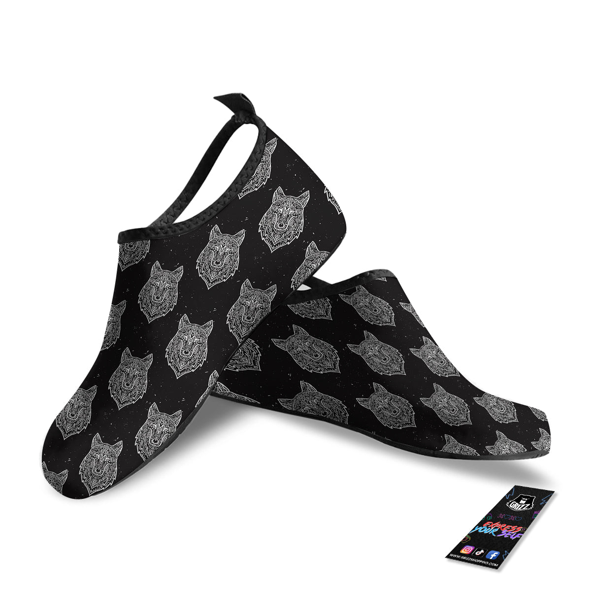 Wolf Native Tribal Print Pattern Water Shoes-grizzshop