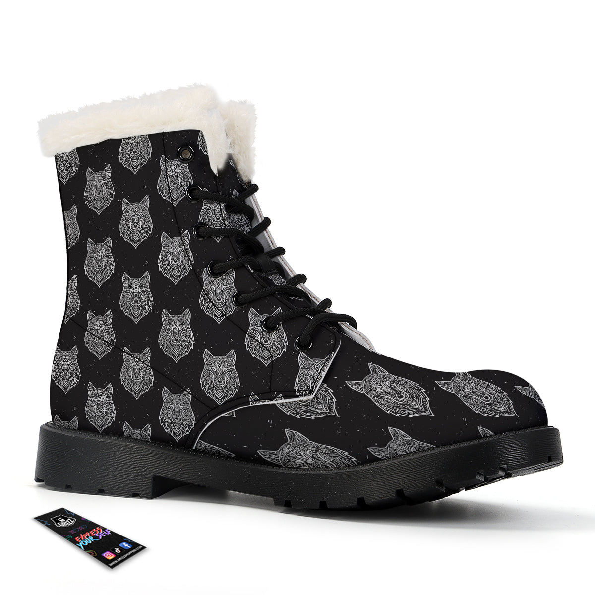 Wolf Native Tribal Print Pattern Winter Boots-grizzshop