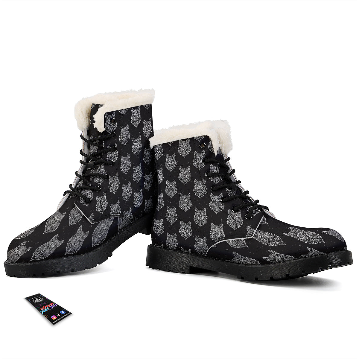 Wolf Native Tribal Print Pattern Winter Boots-grizzshop