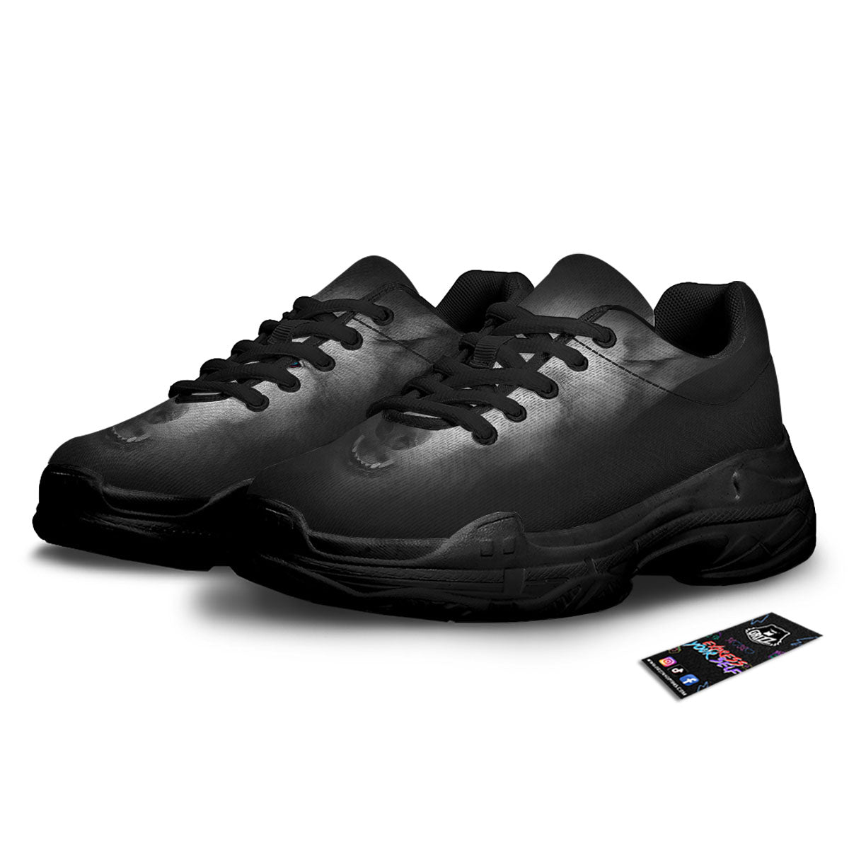 Wolf Painting Watercolor Print Black Chunky Shoes-grizzshop