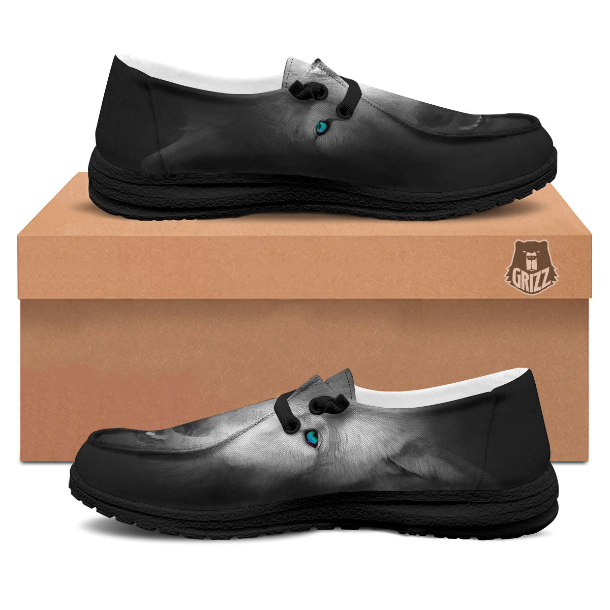 Wolf Painting Watercolor Print Black Loafers-grizzshop