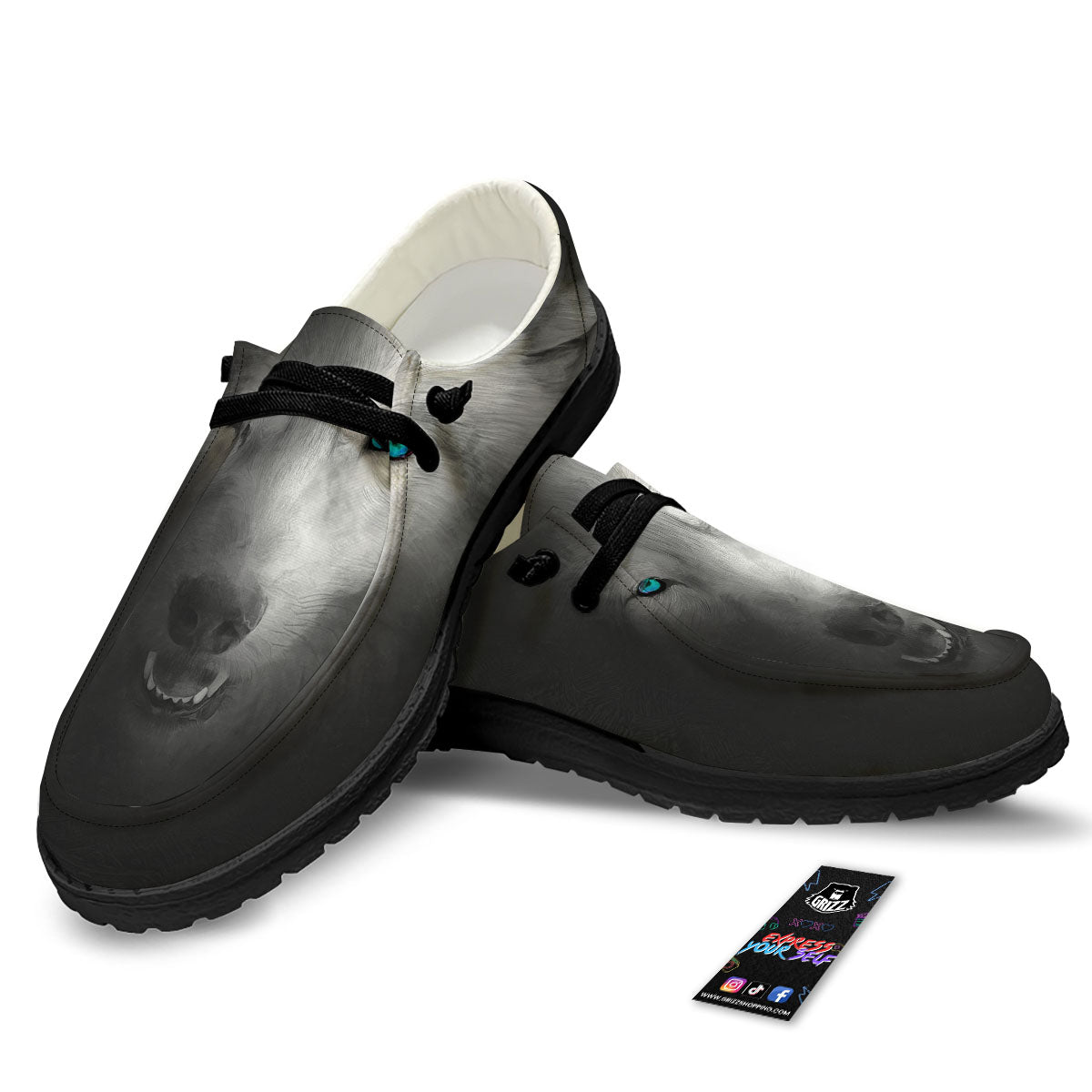 Wolf Painting Watercolor Print Black Loafers-grizzshop