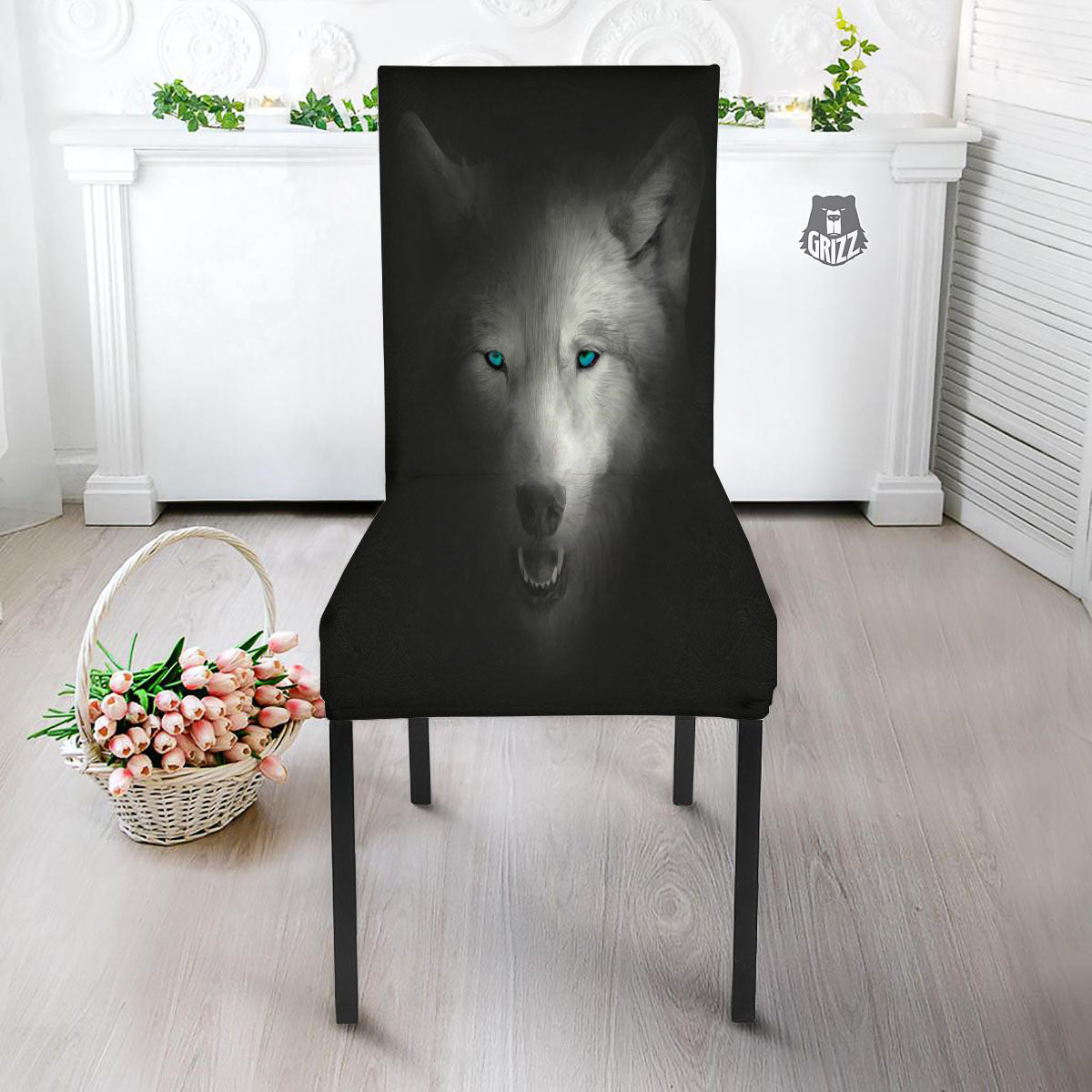 Wolf Painting Watercolor Print Dining Chair Slipcover-grizzshop
