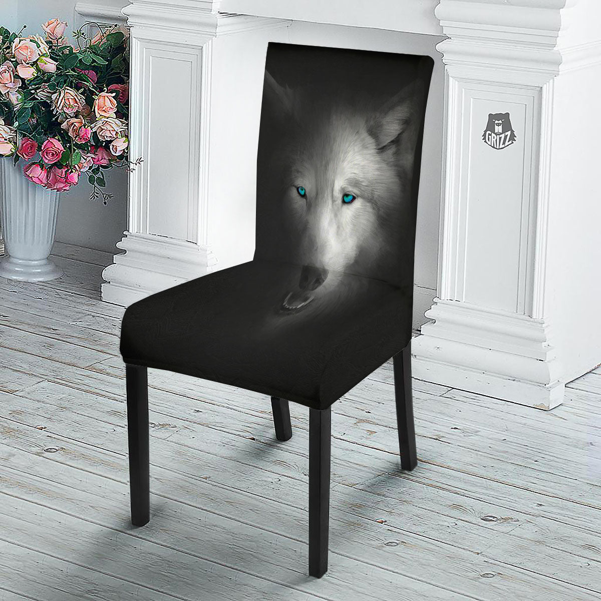 Wolf Painting Watercolor Print Dining Chair Slipcover-grizzshop
