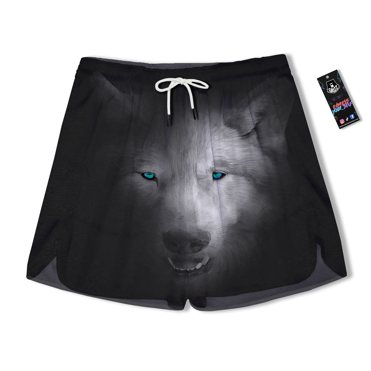 Wolf Painting Watercolor Print Men's Running Shorts-grizzshop