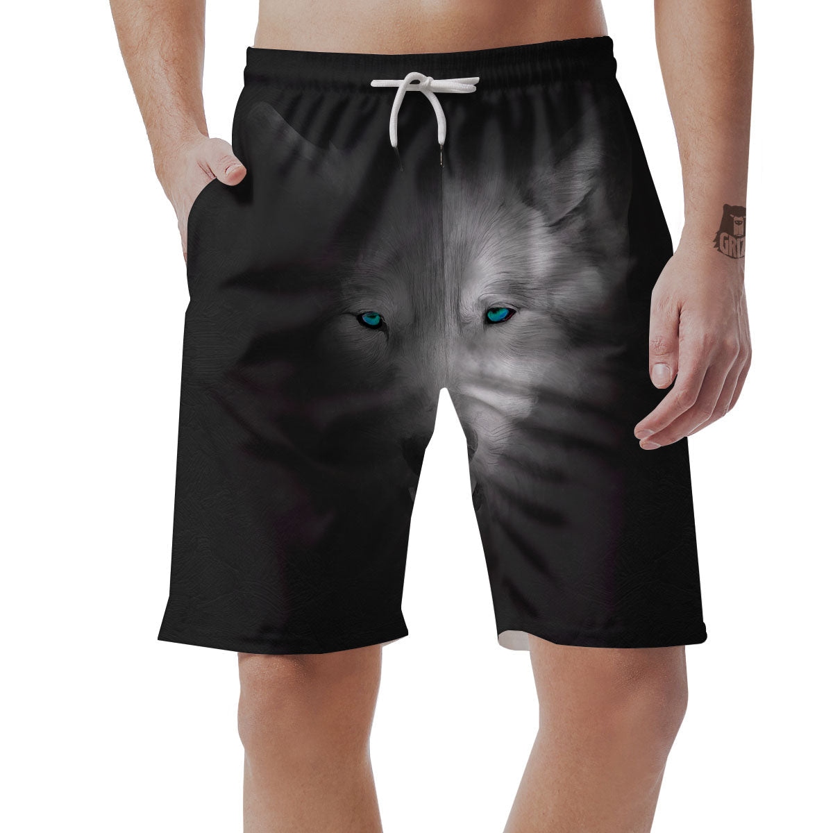 Wolf Painting Watercolor Print Men's Shorts-grizzshop
