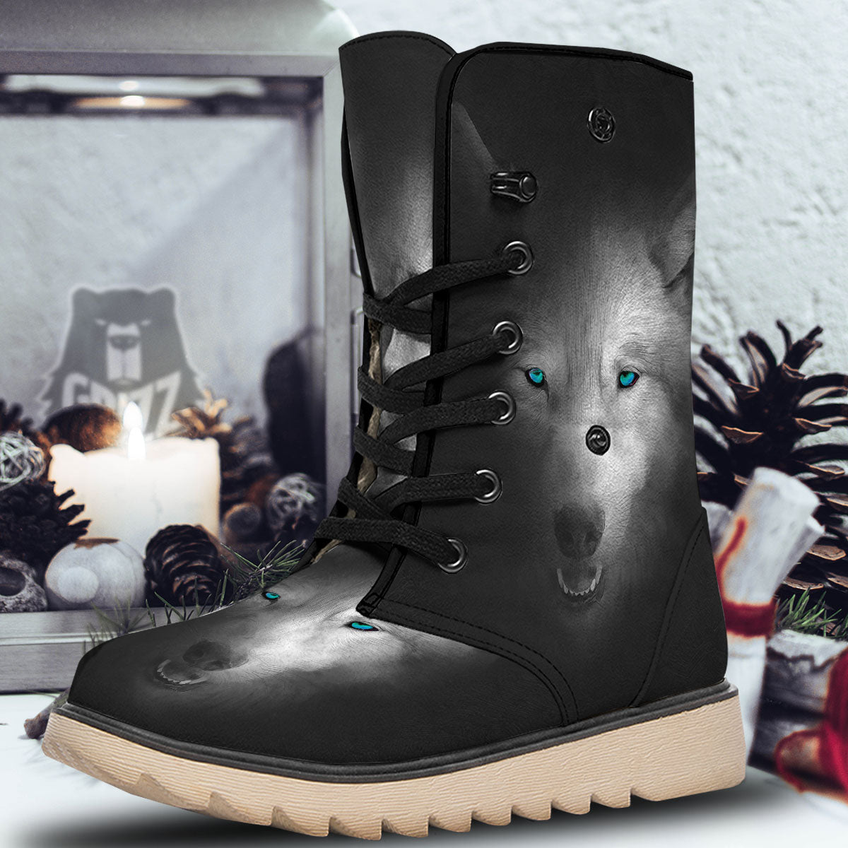 Wolf Painting Watercolor Print Snow Boots-grizzshop