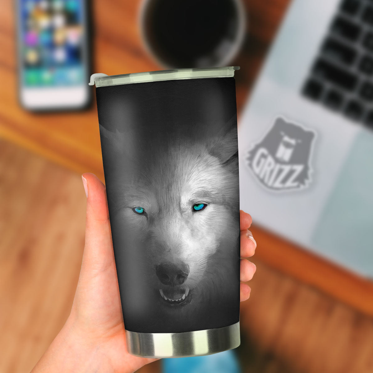 Wolf Painting Watercolor Print Tumbler-grizzshop