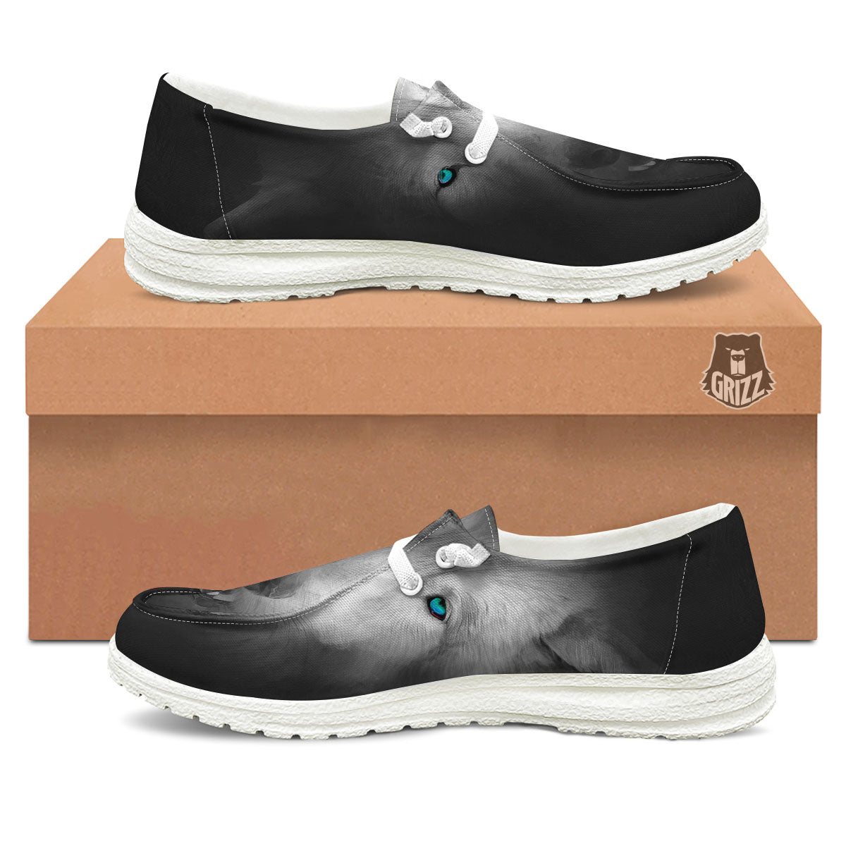 Wolf Painting Watercolor Print White Loafers-grizzshop