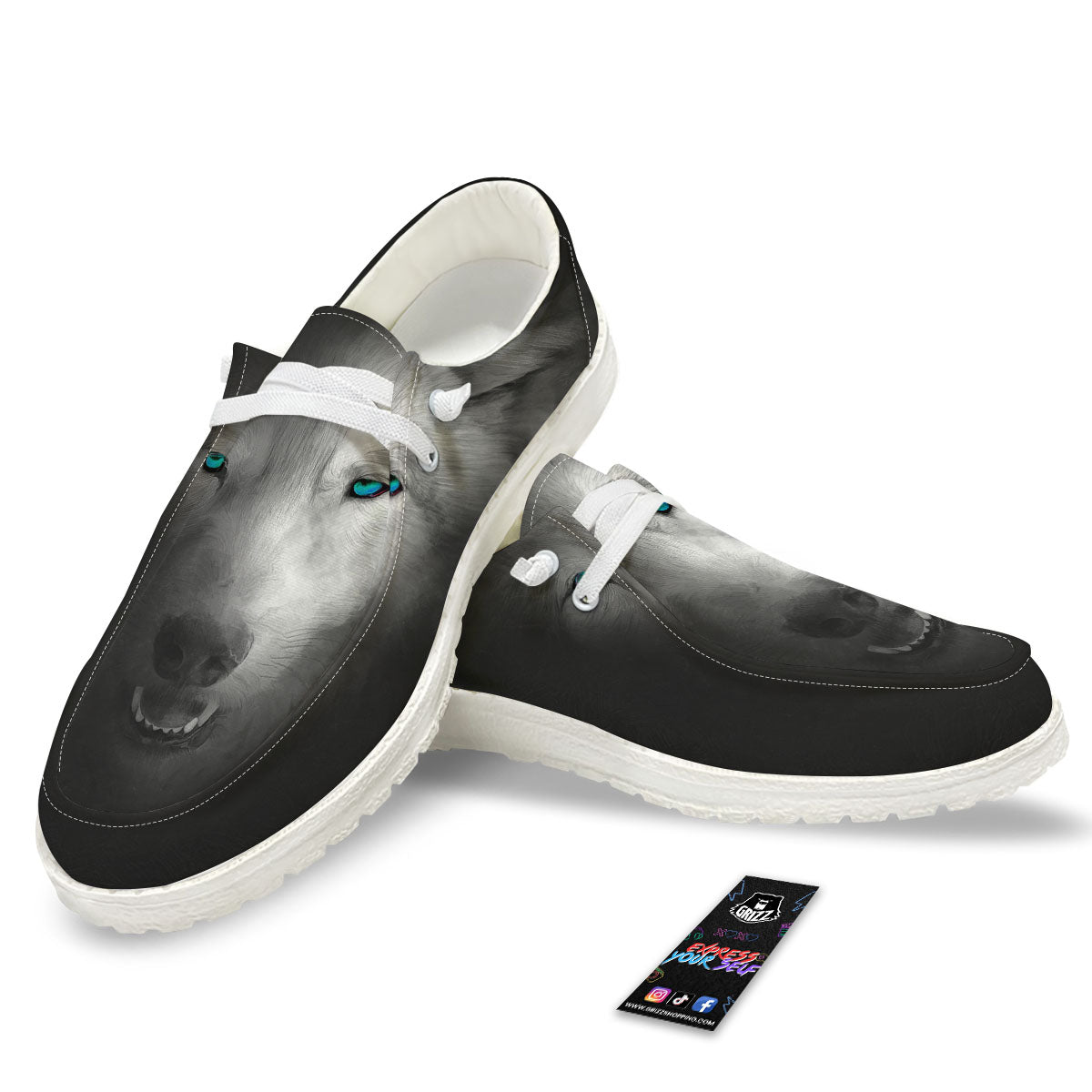Wolf Painting Watercolor Print White Loafers-grizzshop