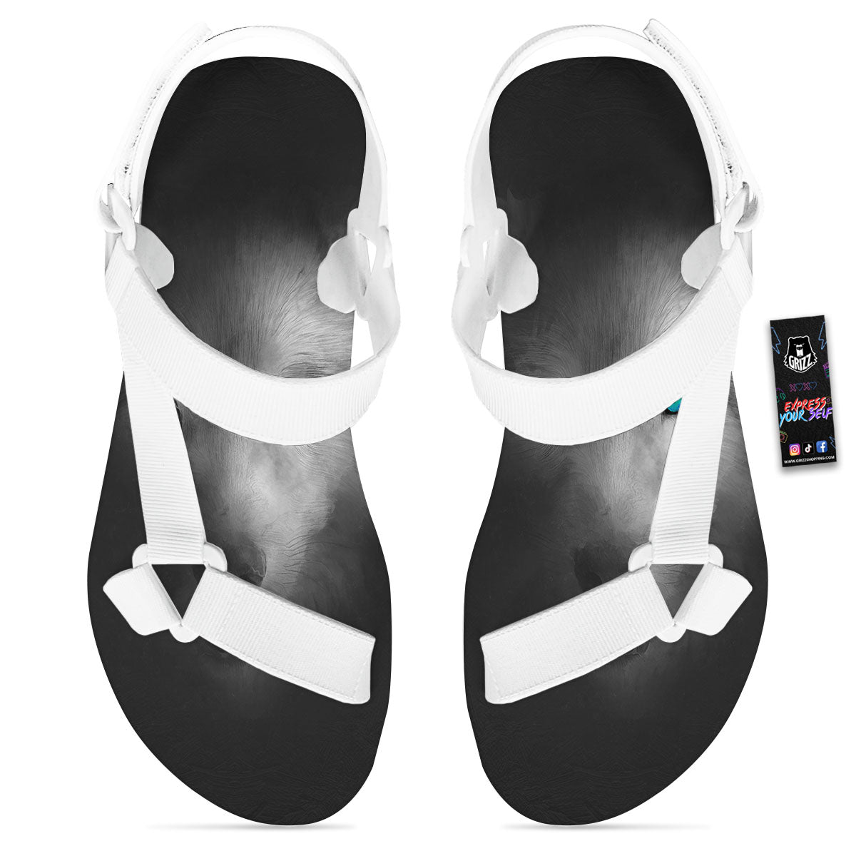 Wolf Painting Watercolor Print White Open Toe Sandals-grizzshop
