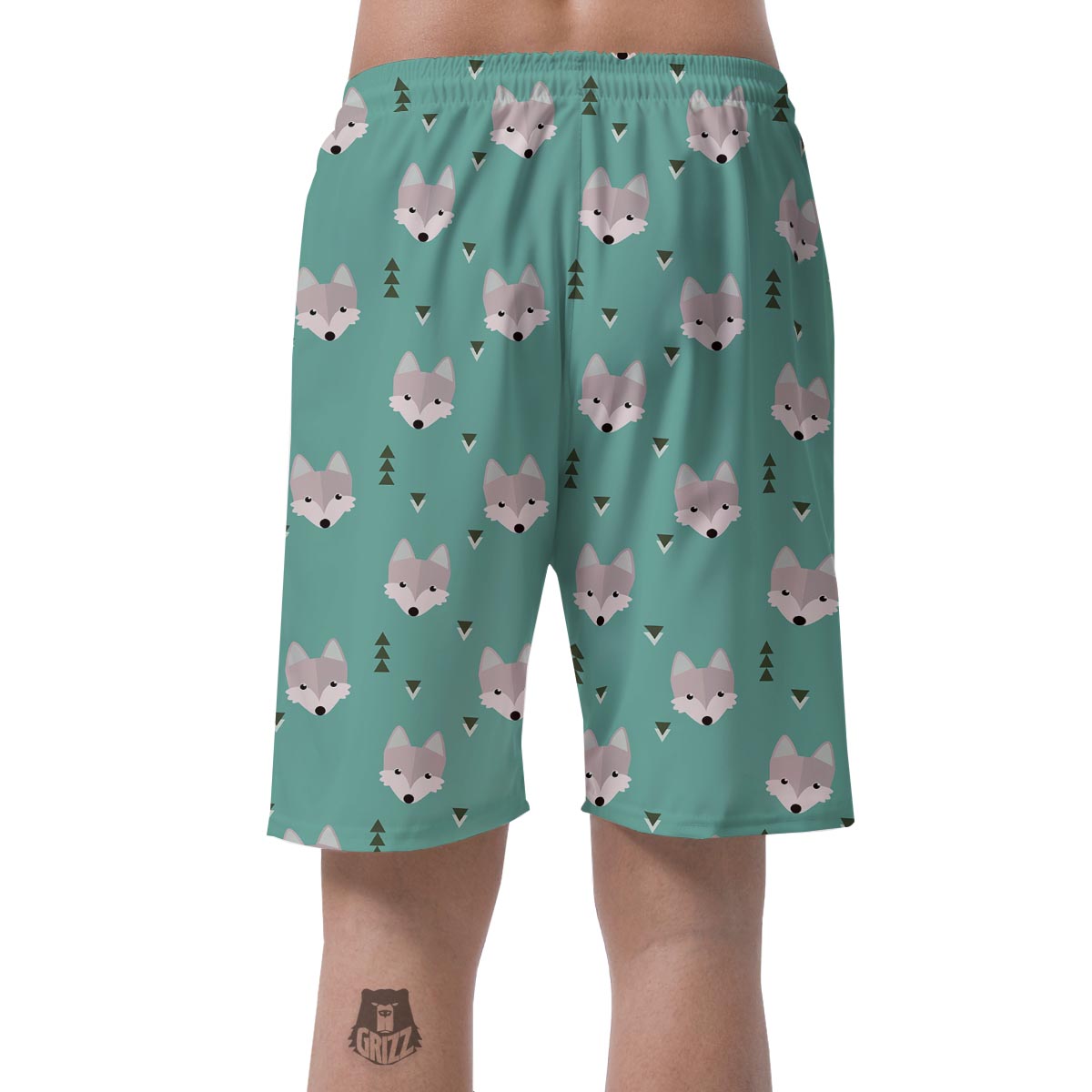 Wolf Pattern Print Men's Shorts-grizzshop