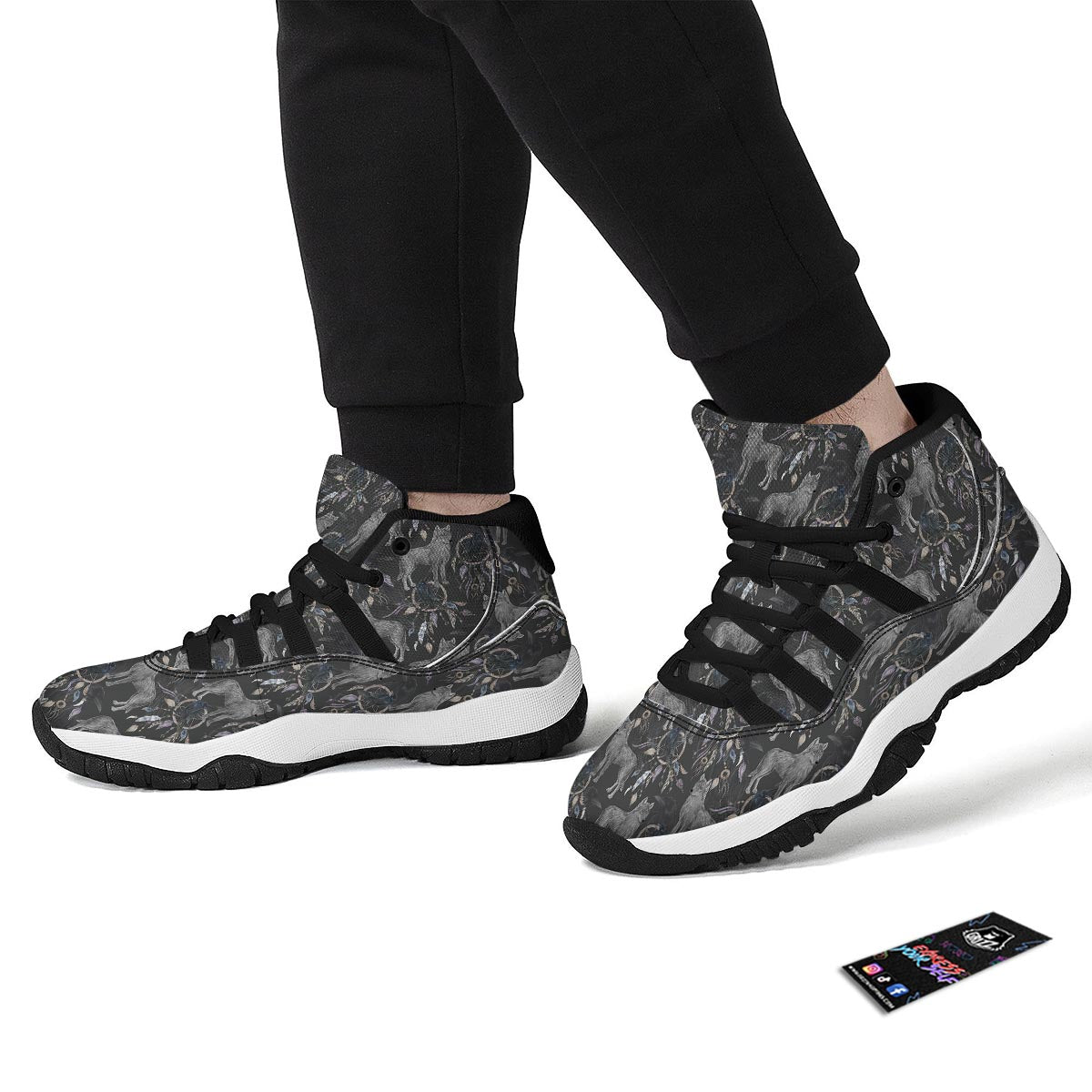 Wolf Print Pattern Black Bball Shoes-grizzshop