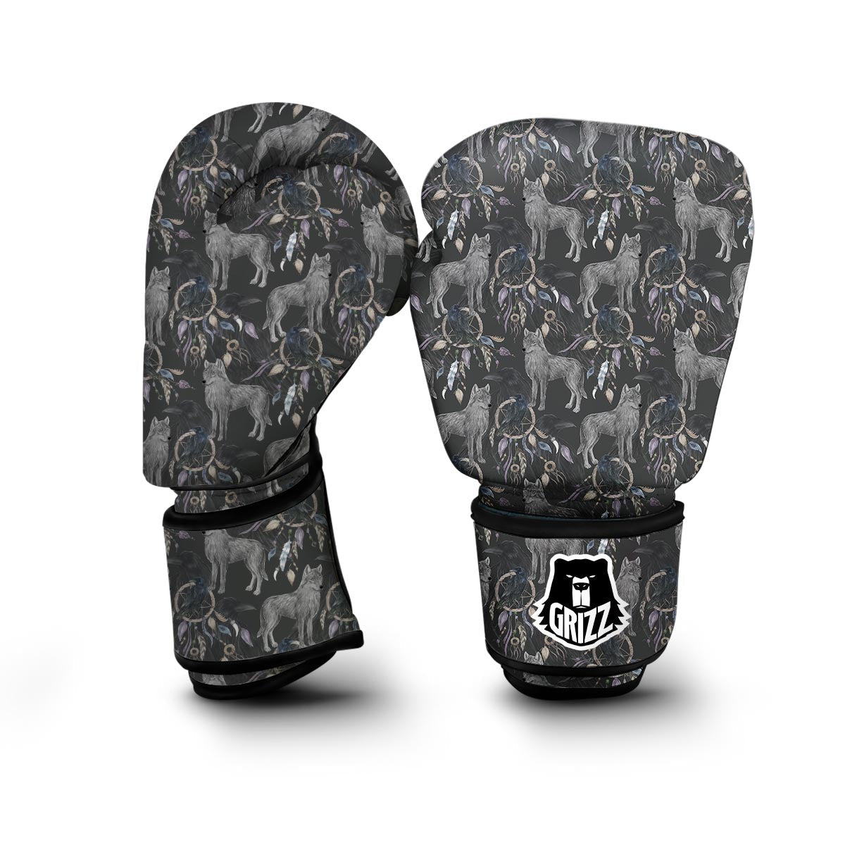 Wolf Print Pattern Boxing Gloves-grizzshop