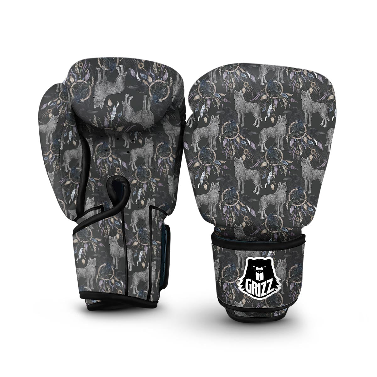 Wolf Print Pattern Boxing Gloves-grizzshop