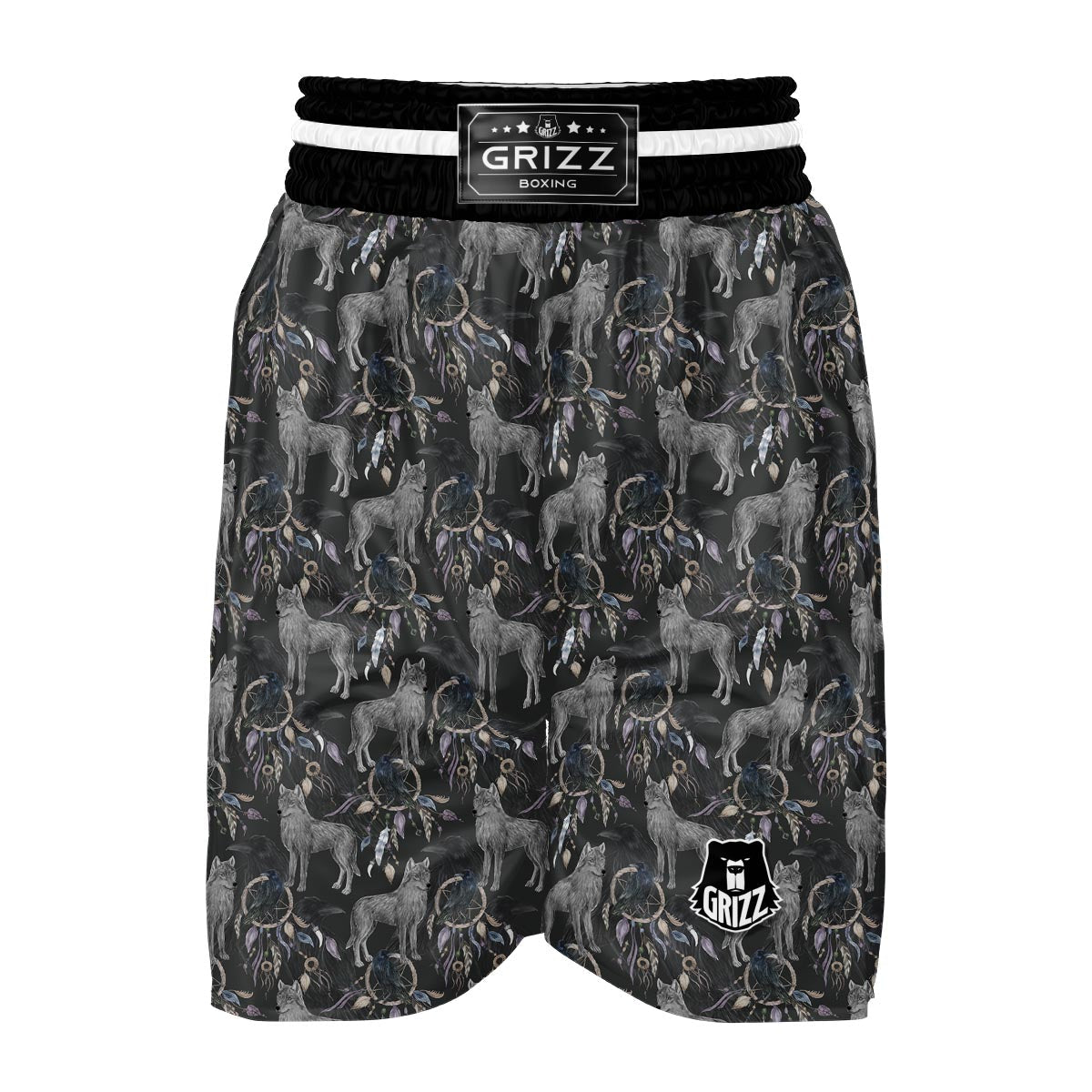 Wolf Print Pattern Boxing Shorts-grizzshop