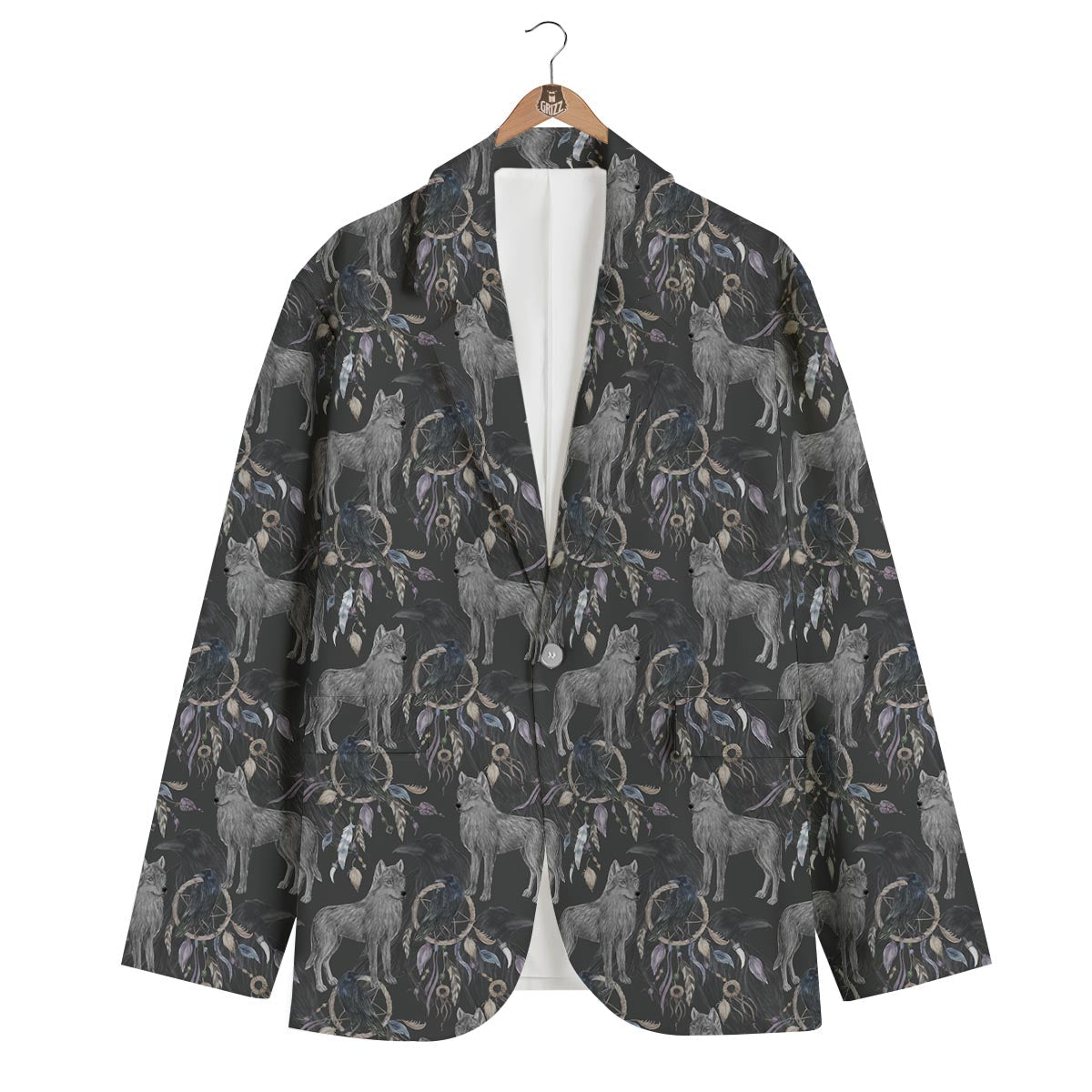 Wolf Print Pattern Men's Blazer-grizzshop