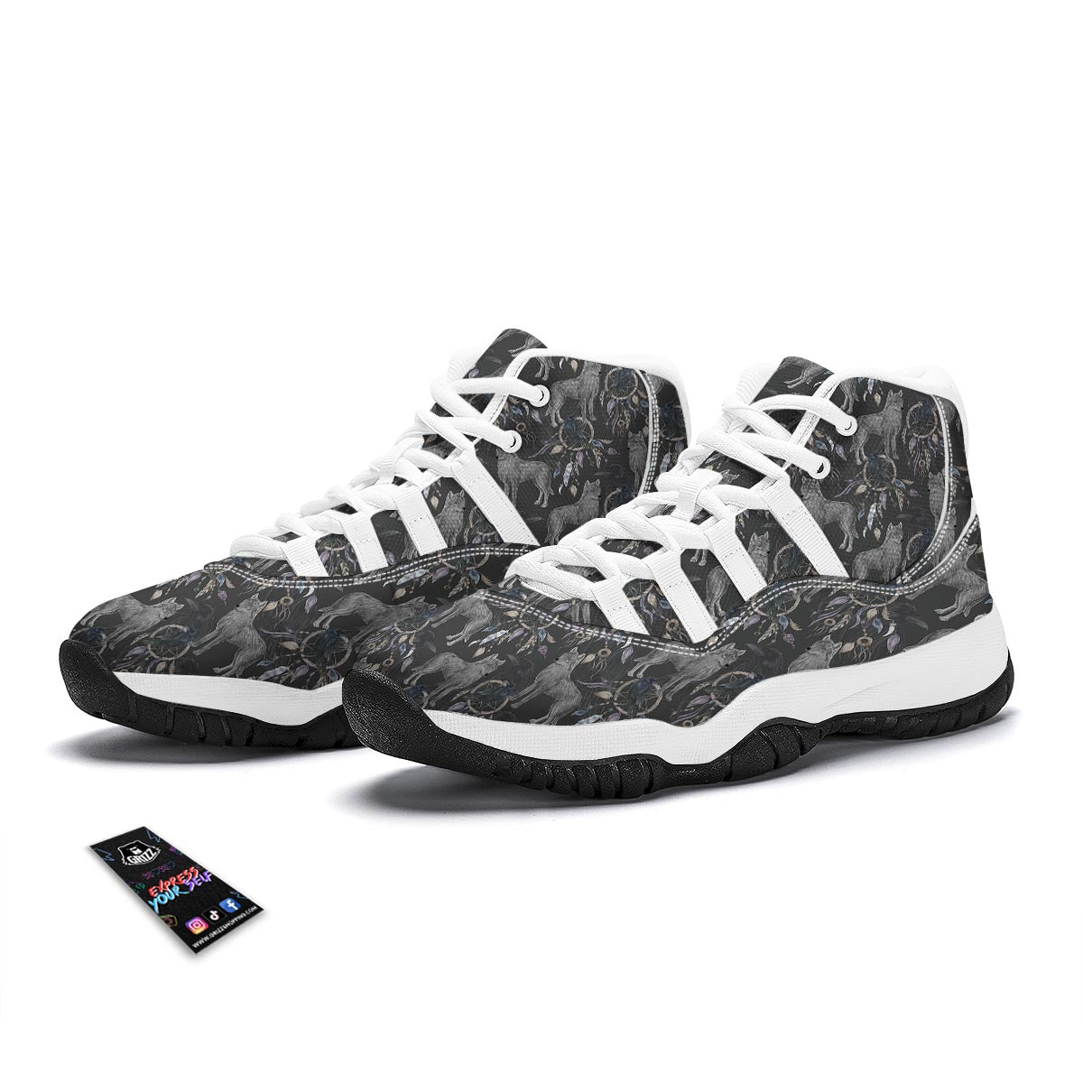Wolf Print Pattern White Bball Shoes-grizzshop