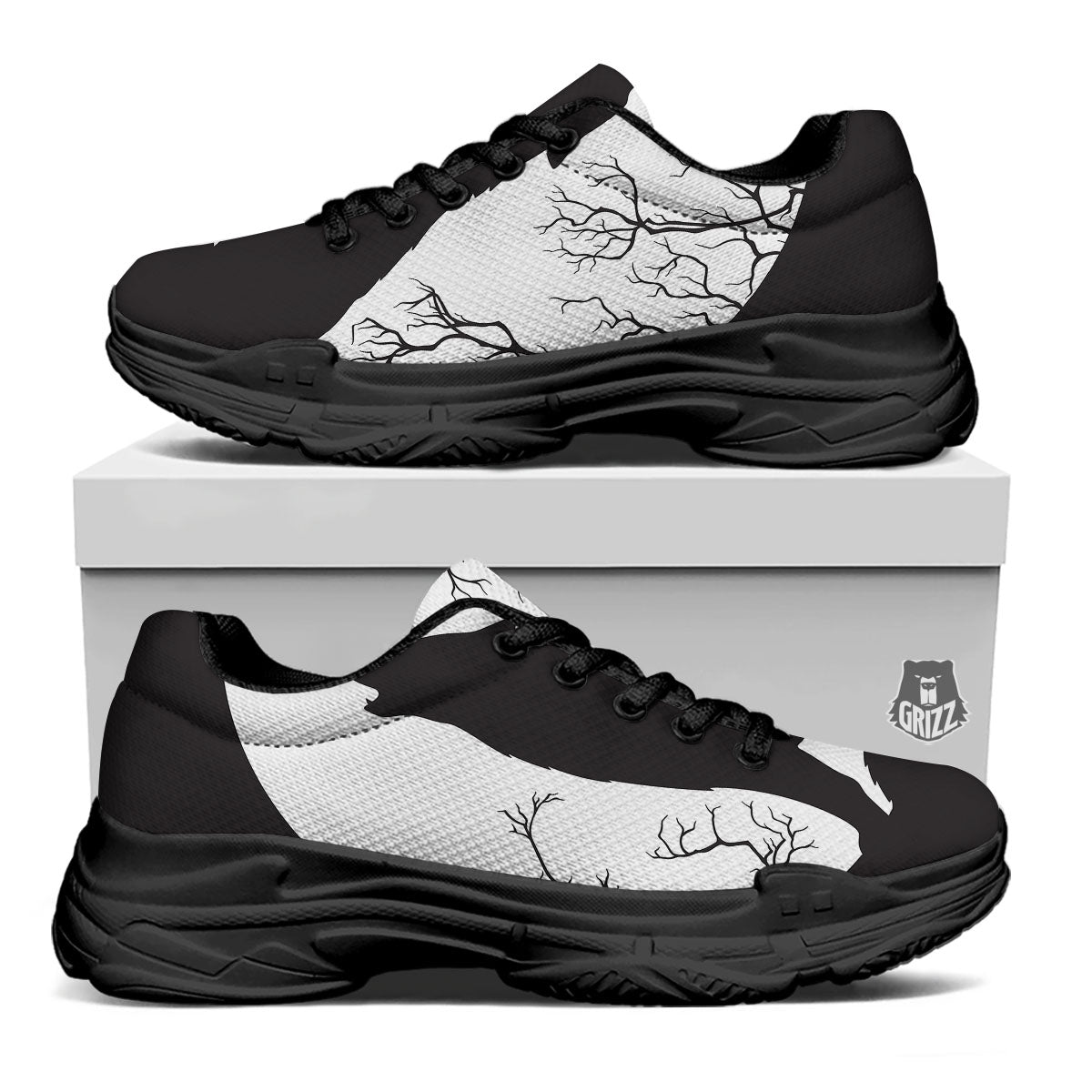 Wolf Spirit And Moon Print Black Chunky Shoes-grizzshop