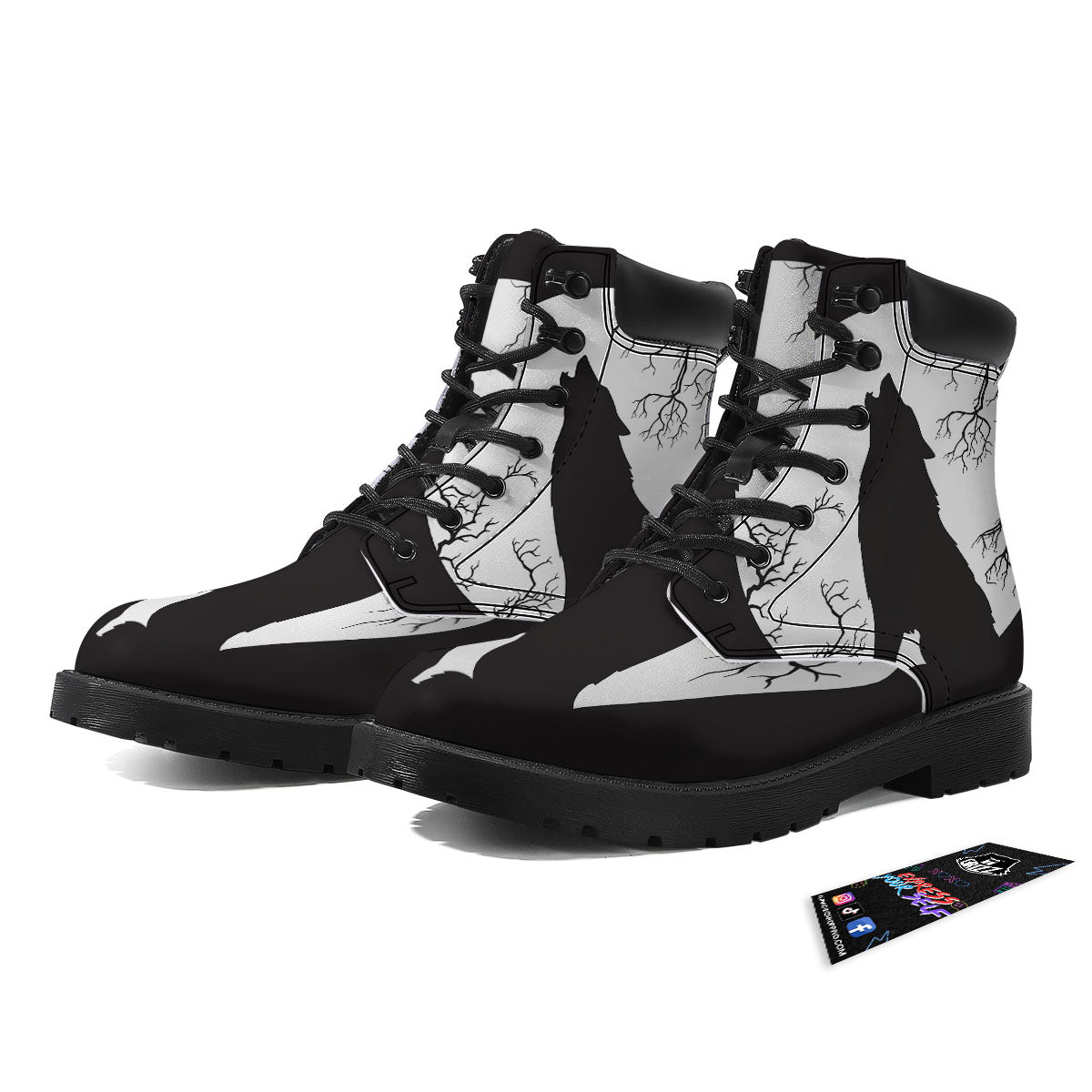Wolf Spirit And Moon Print Boots-grizzshop