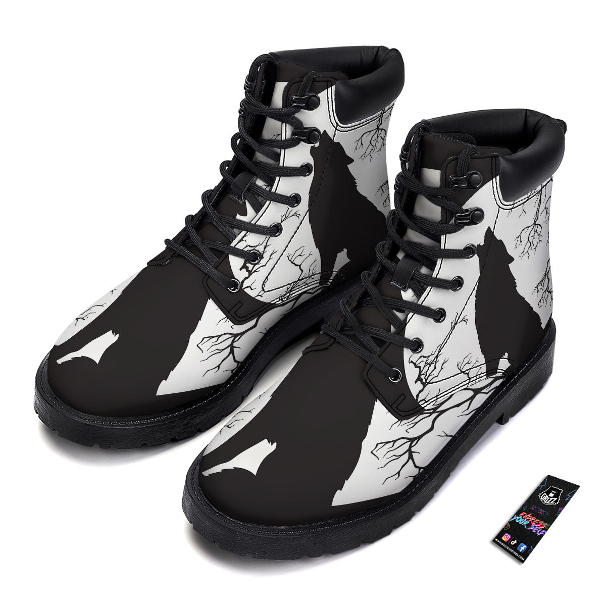 Wolf Spirit And Moon Print Boots-grizzshop