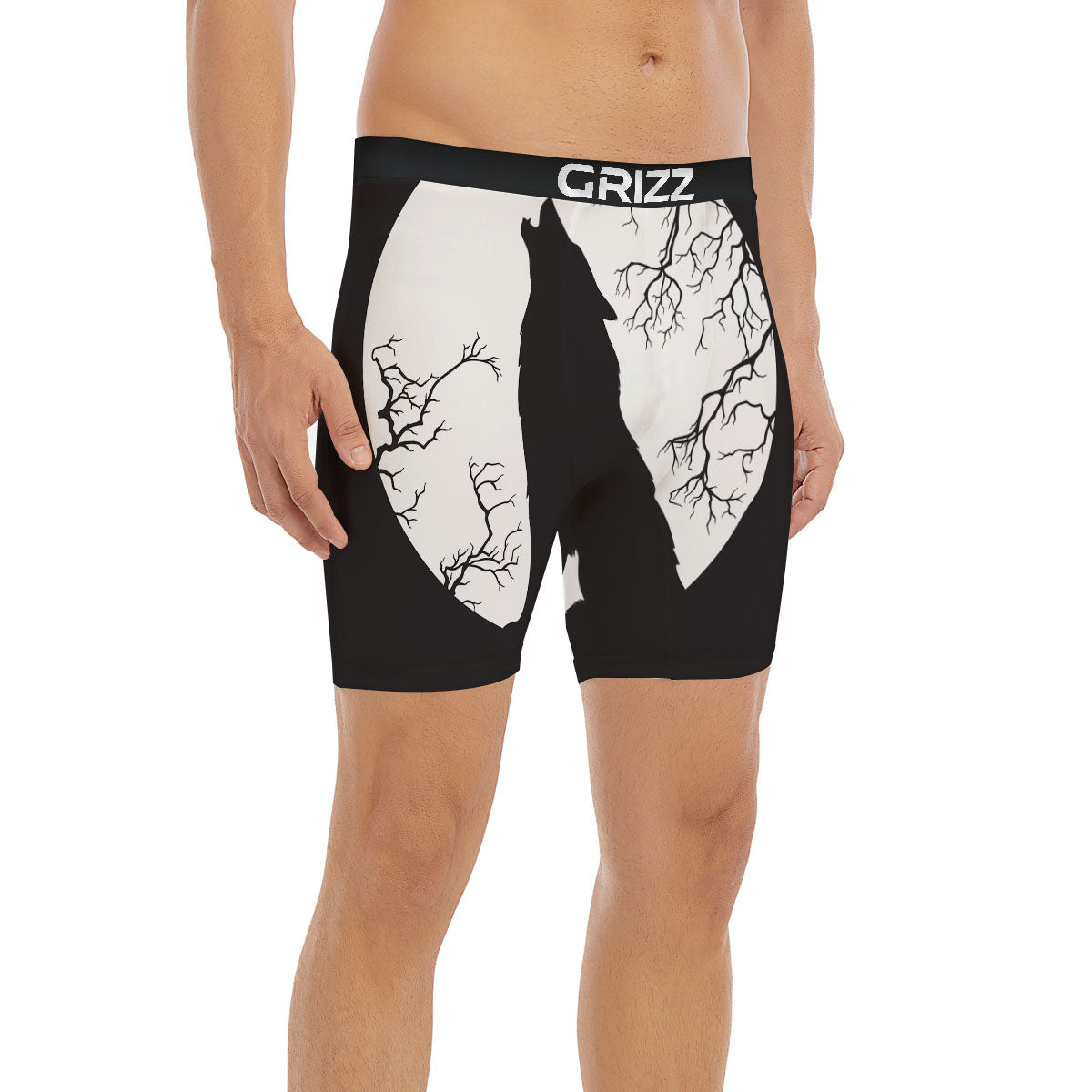 Wolf Spirit And Moon Print Boxer Briefs-grizzshop