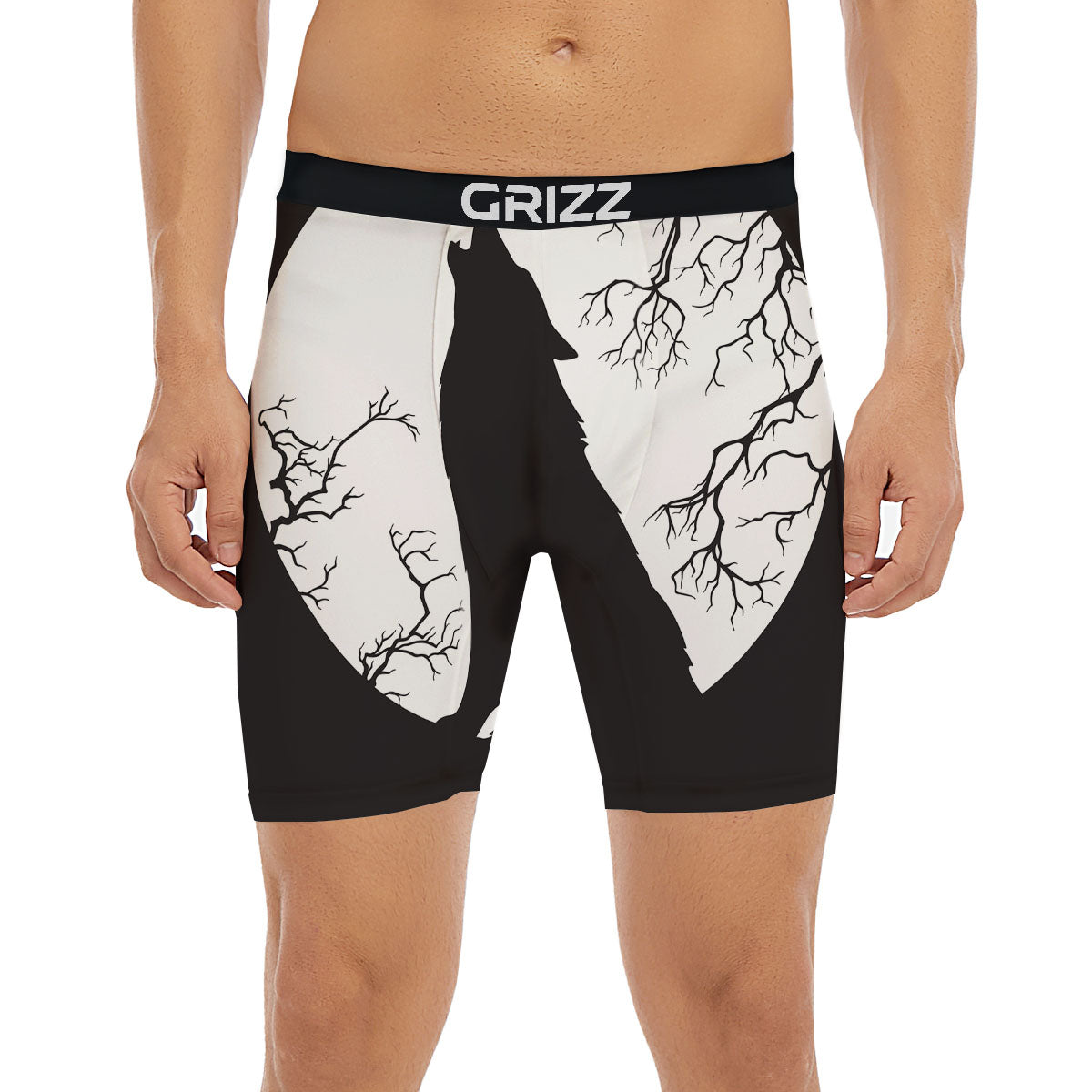 Wolf Spirit And Moon Print Boxer Briefs-grizzshop