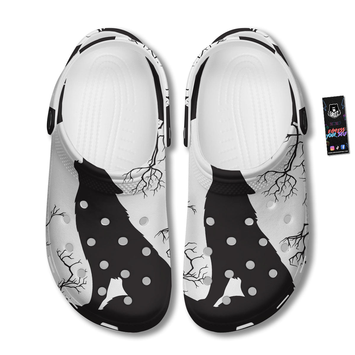 Wolf Spirit And Moon Print Clog-grizzshop