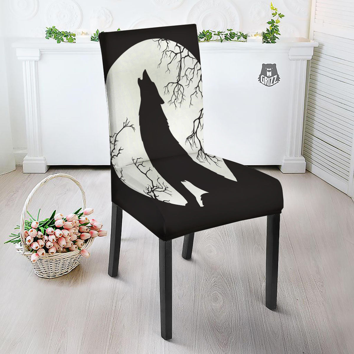 Wolf Spirit And Moon Print Dining Chair Slipcover-grizzshop