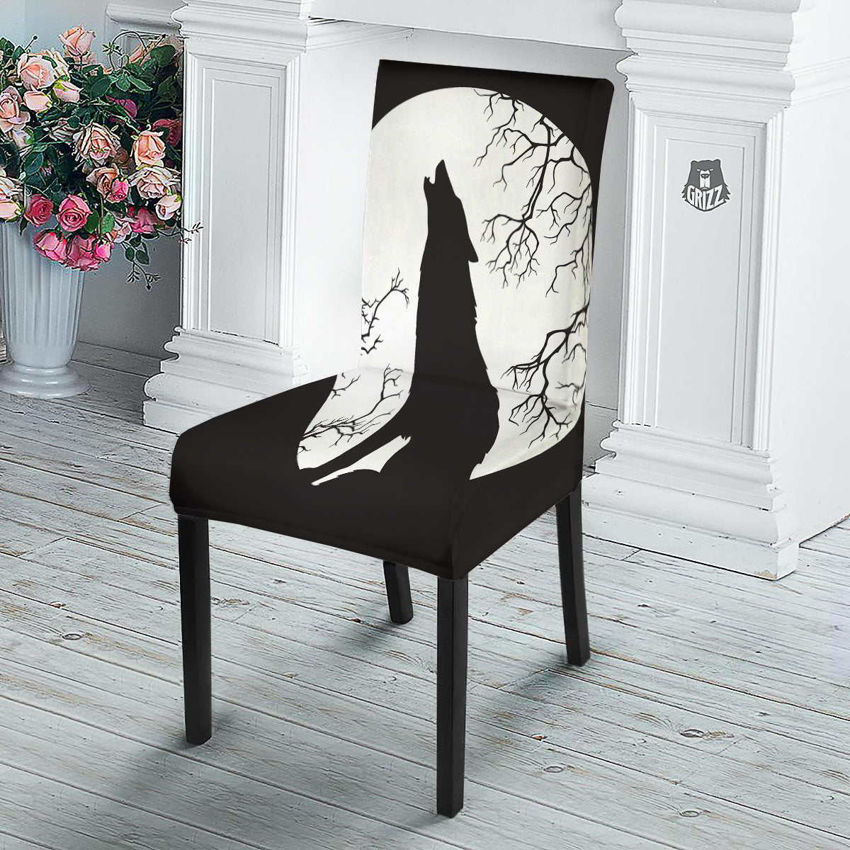 Wolf Spirit And Moon Print Dining Chair Slipcover-grizzshop