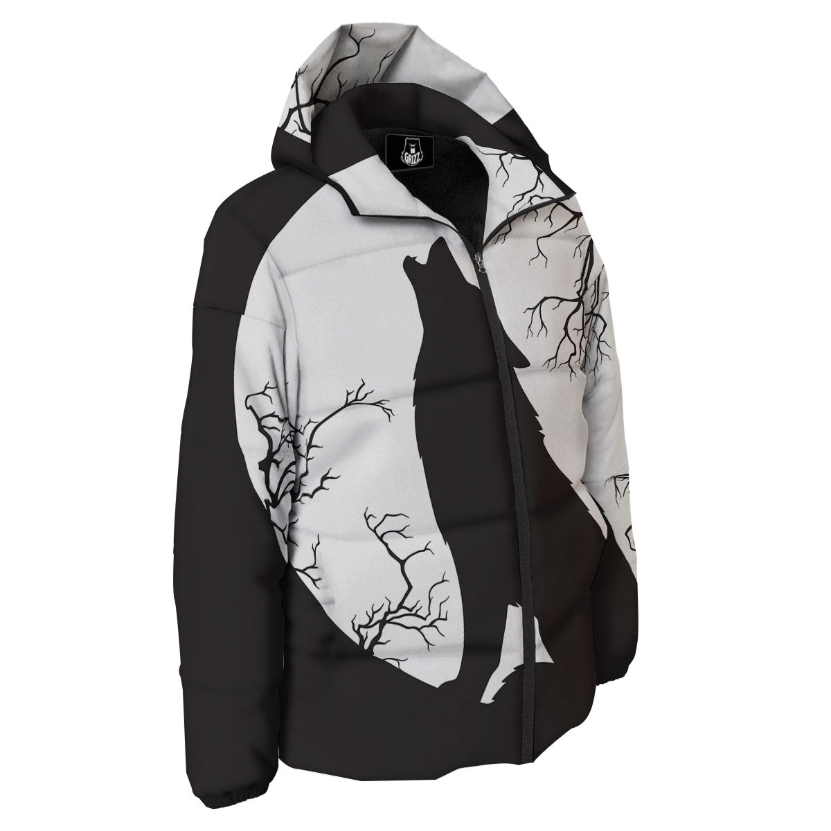 Wolf Spirit And Moon Print Down Jacket-grizzshop